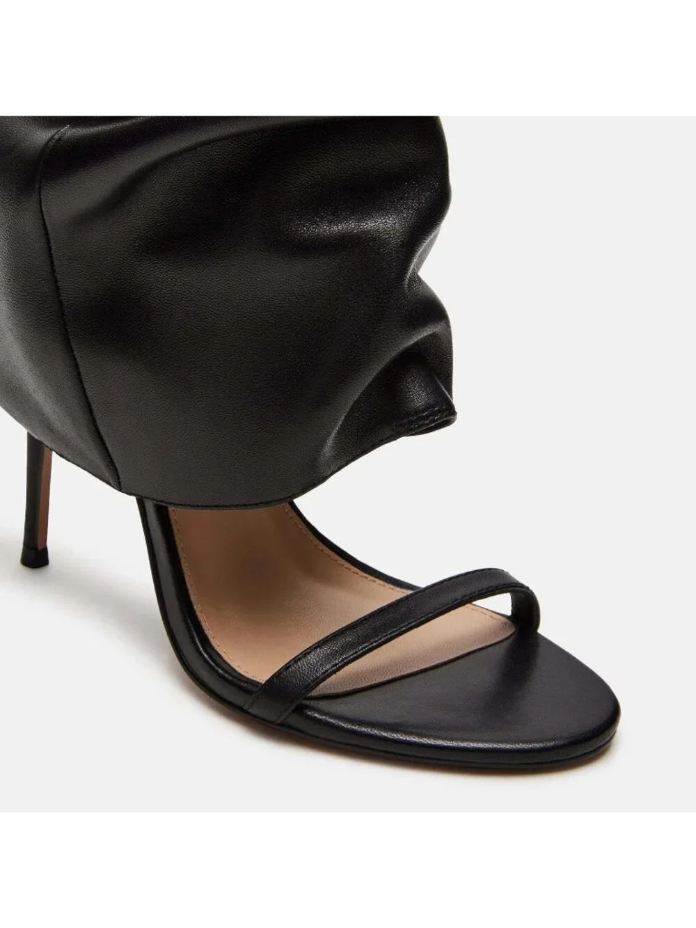 Women's Black Slouchy Knee High Boots Open Toe High Heel Sandals Boots Pull On